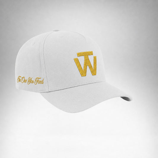 White Two Wolves cap with gold embroidered logo