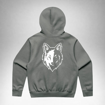 Shadow Two Wolves Staple pullover hoodie shown from the back with two wolves logo.