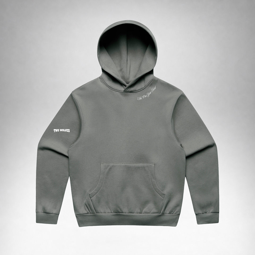 Shadow Two Wolves Staple pullover hoodie shown from the front with subtle white logo details.
