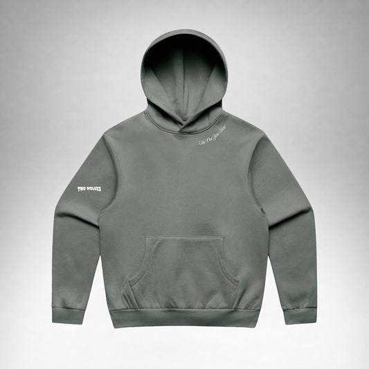 Shadow Two Wolves Staple pullover hoodie shown from the front with subtle white logo details.