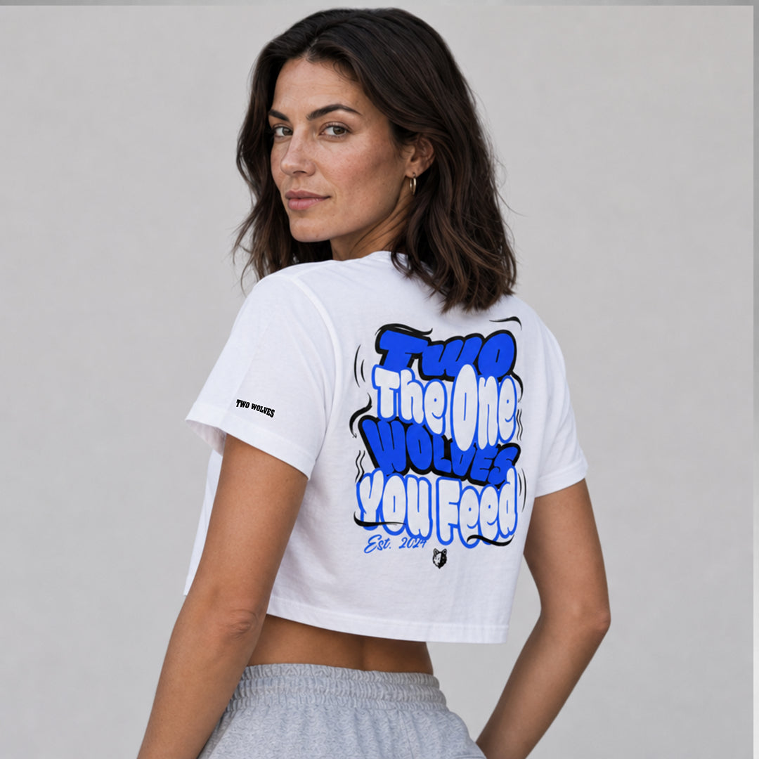T-Shirt Crop Womens TOYF - White/Blue
