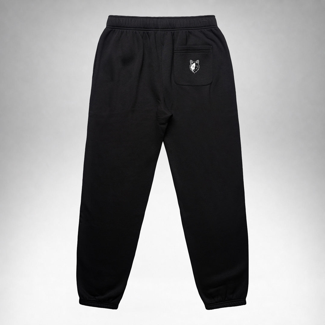 Black Two Wolves track pants, back part