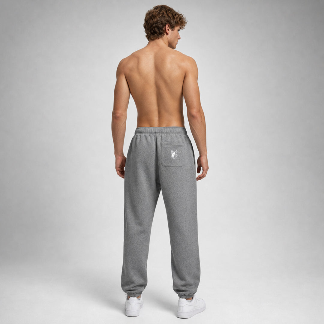 Shadow Two Wolves track pants, worn by male model facing at the back

